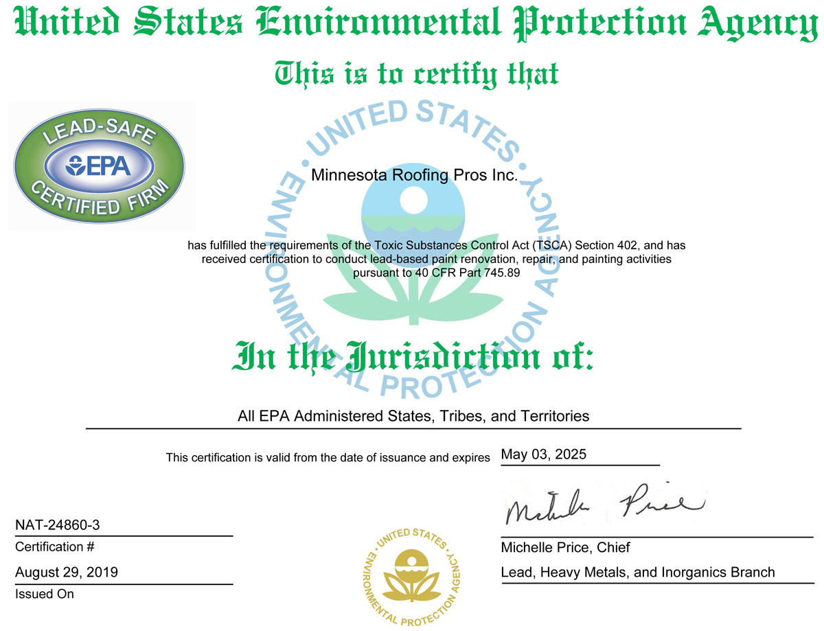 US EPA Certified - Minnesota Roofing Pros