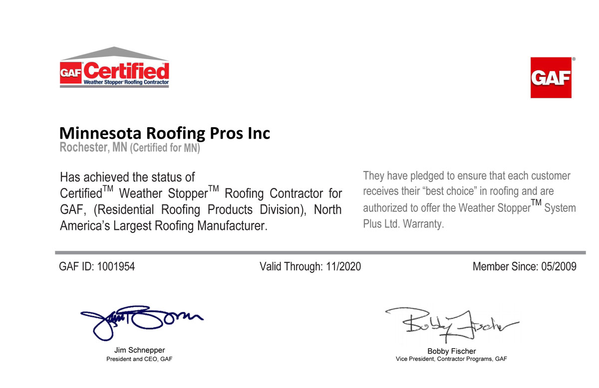 gaf certified minnesota roofing pros