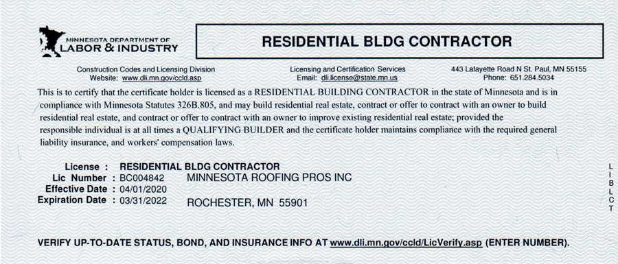 Minnesota Residential Contractor License 2022
